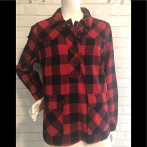 J Crew red and black buffalo print tunic style top